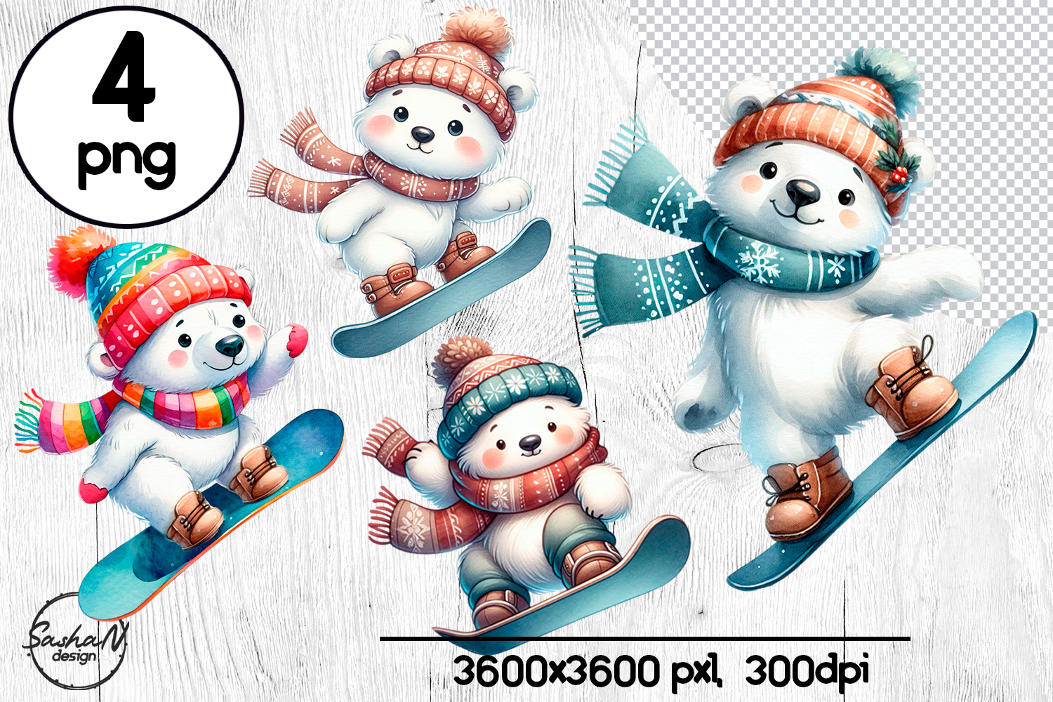polar bear stickers: Snowboarding Polar Bears for Winter Activity Pages original product preview