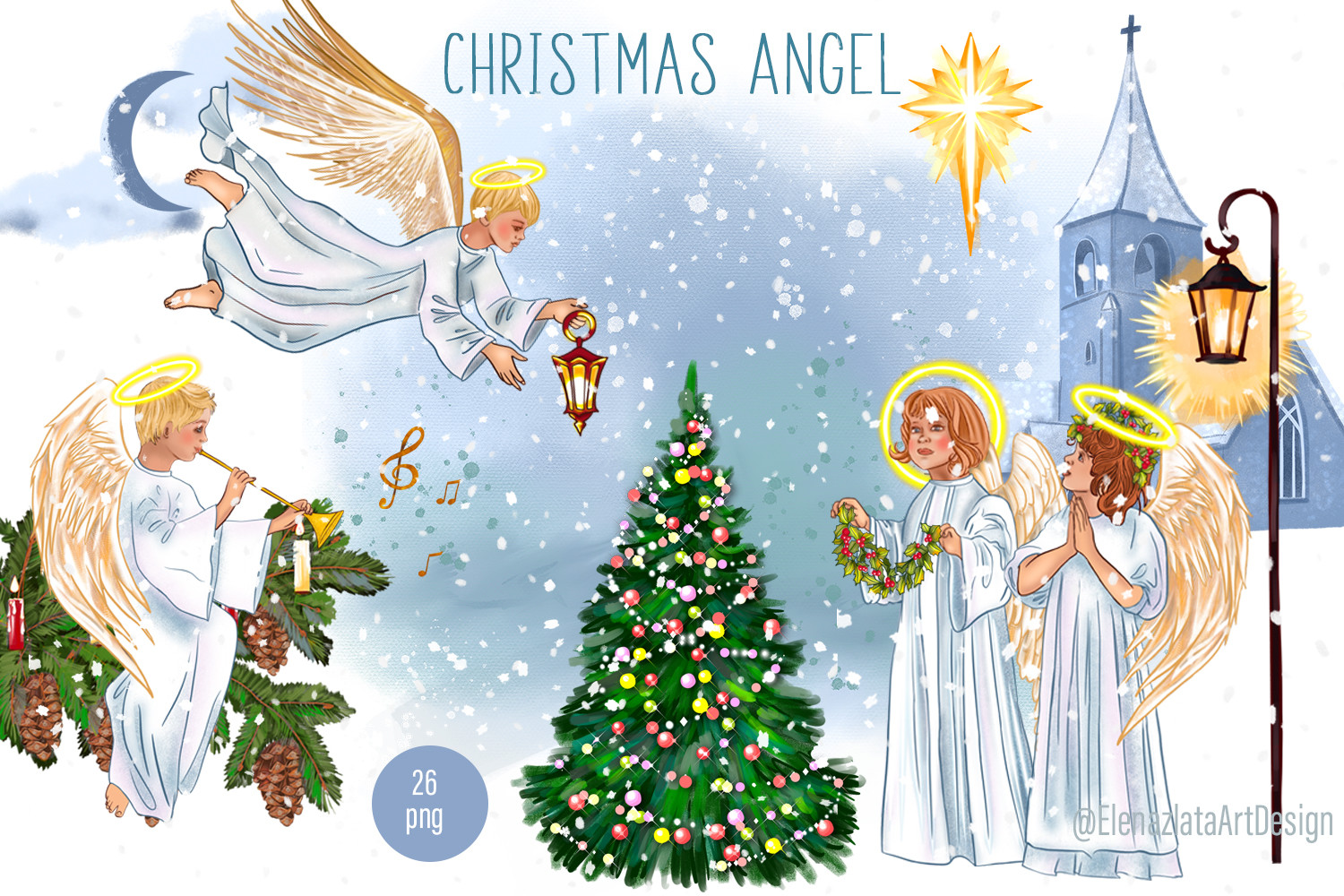 christmas angel stickers: Watercolor Christian Christmas Angels original product preview