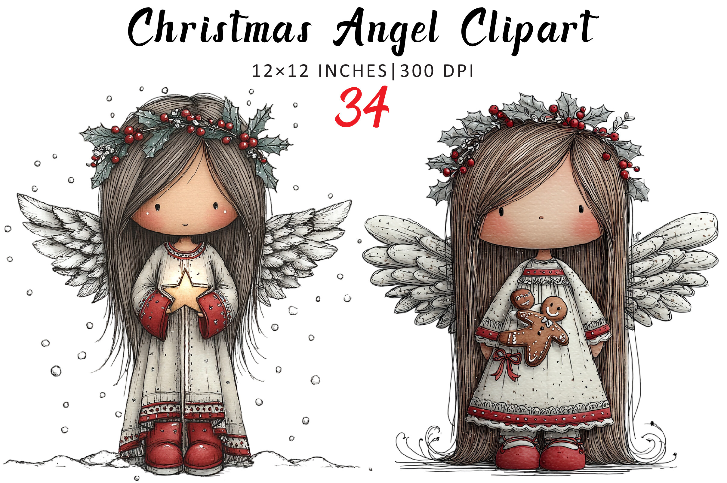 christmas angel stickers: 33 Watercolor Angel PNG Files original product preview