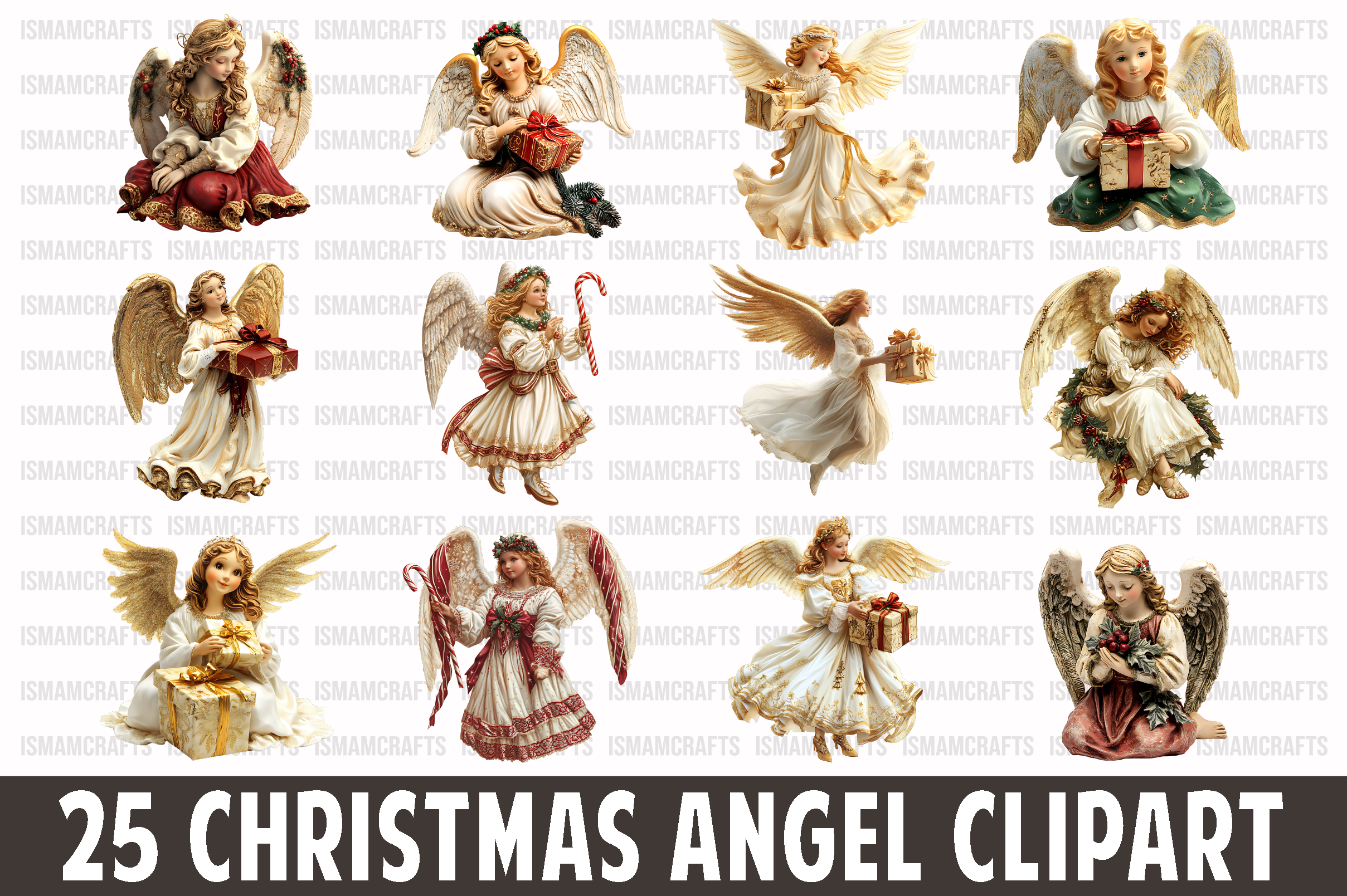 christmas angel stickers: 25 Isolated Christmas Angel Illustrations original product preview