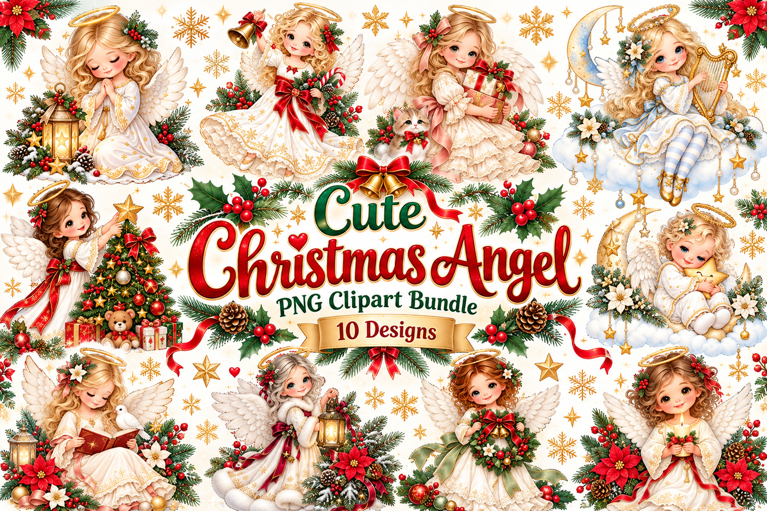 christmas angel stickers: Ten Cute Angel PNG Designs original product preview