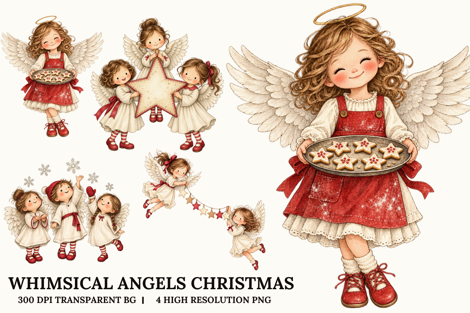 christmas angel stickers: Four Christmas Angel Clipart PNGs original product preview