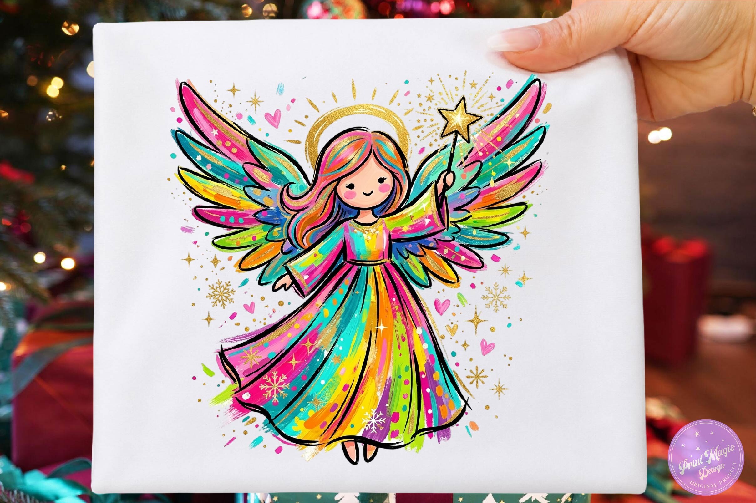 christmas angel stickers: Colorful Christmas Angel PNG original product preview