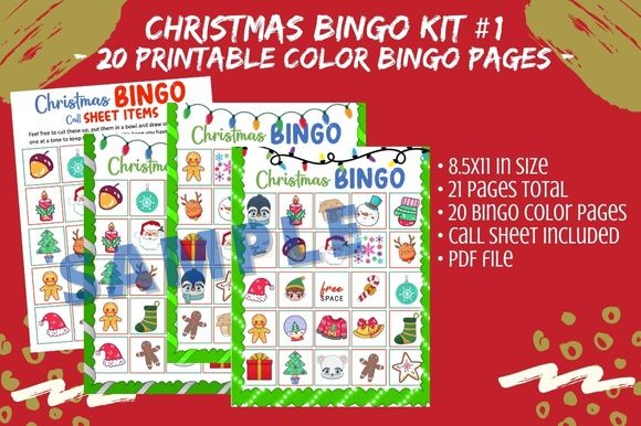 christmas bingo cards: Twenty Colorful Christmas Cards — Set One original product preview