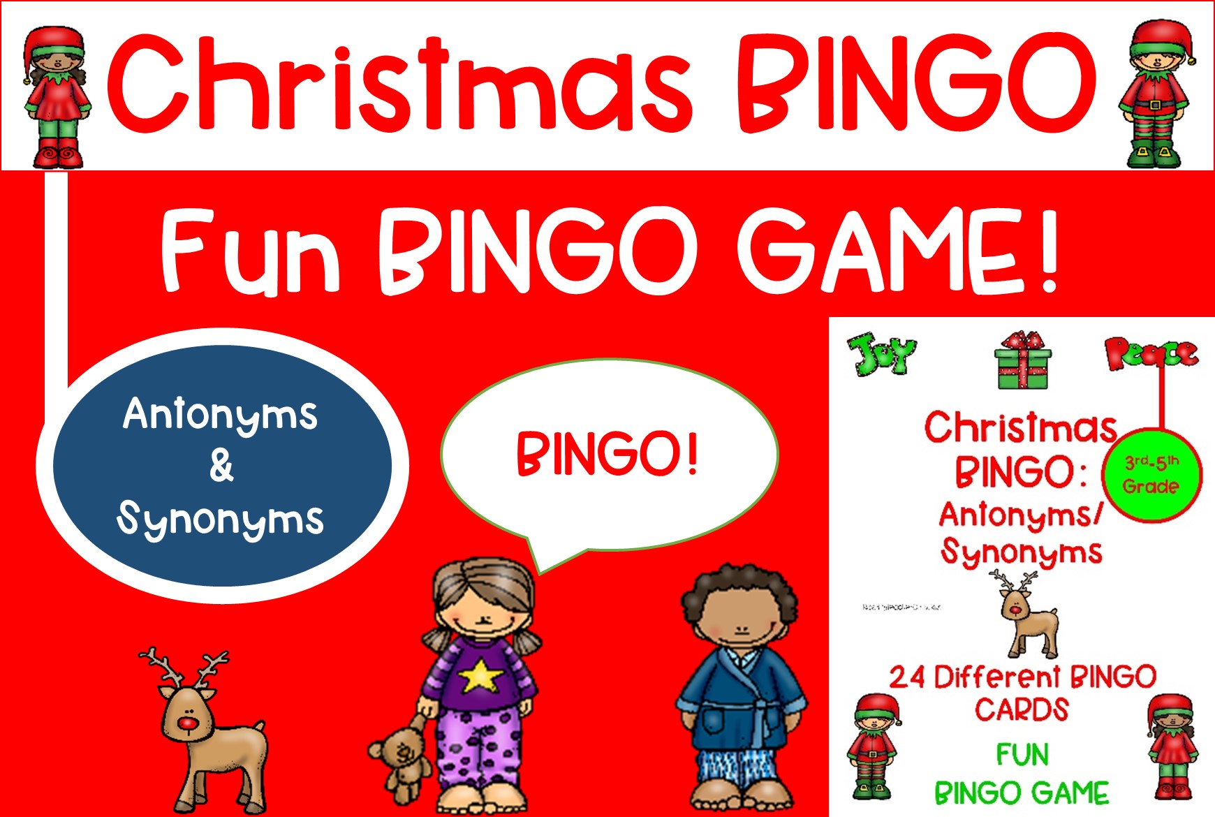 christmas bingo cards: Christmas Antonym and Synonym Bingo original product preview