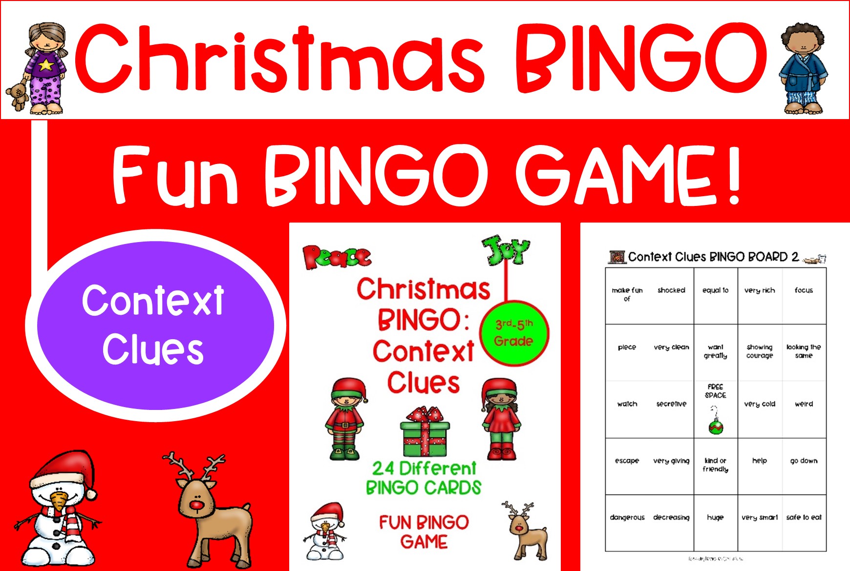 christmas bingo cards: Christmas Context Clues Bingo original product preview