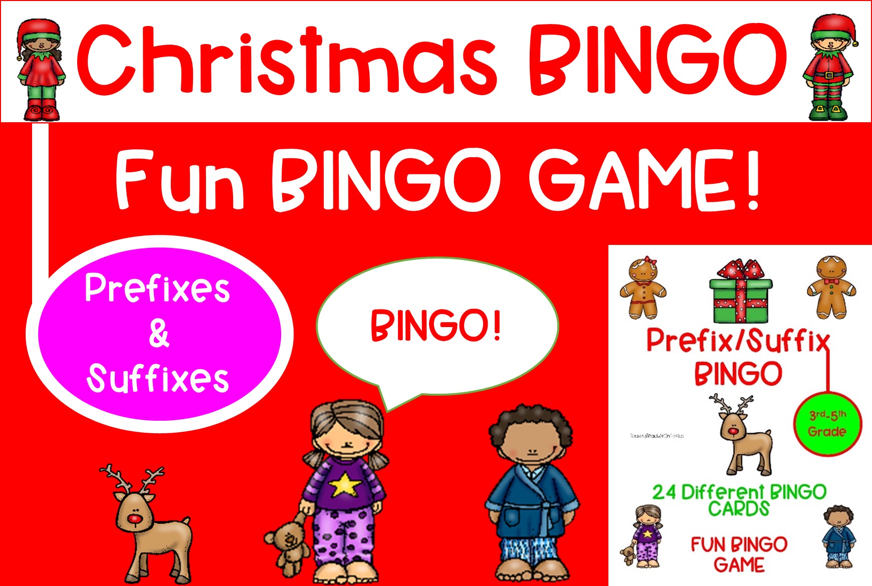 christmas bingo cards: Christmas Prefix and Suffix Bingo original product preview