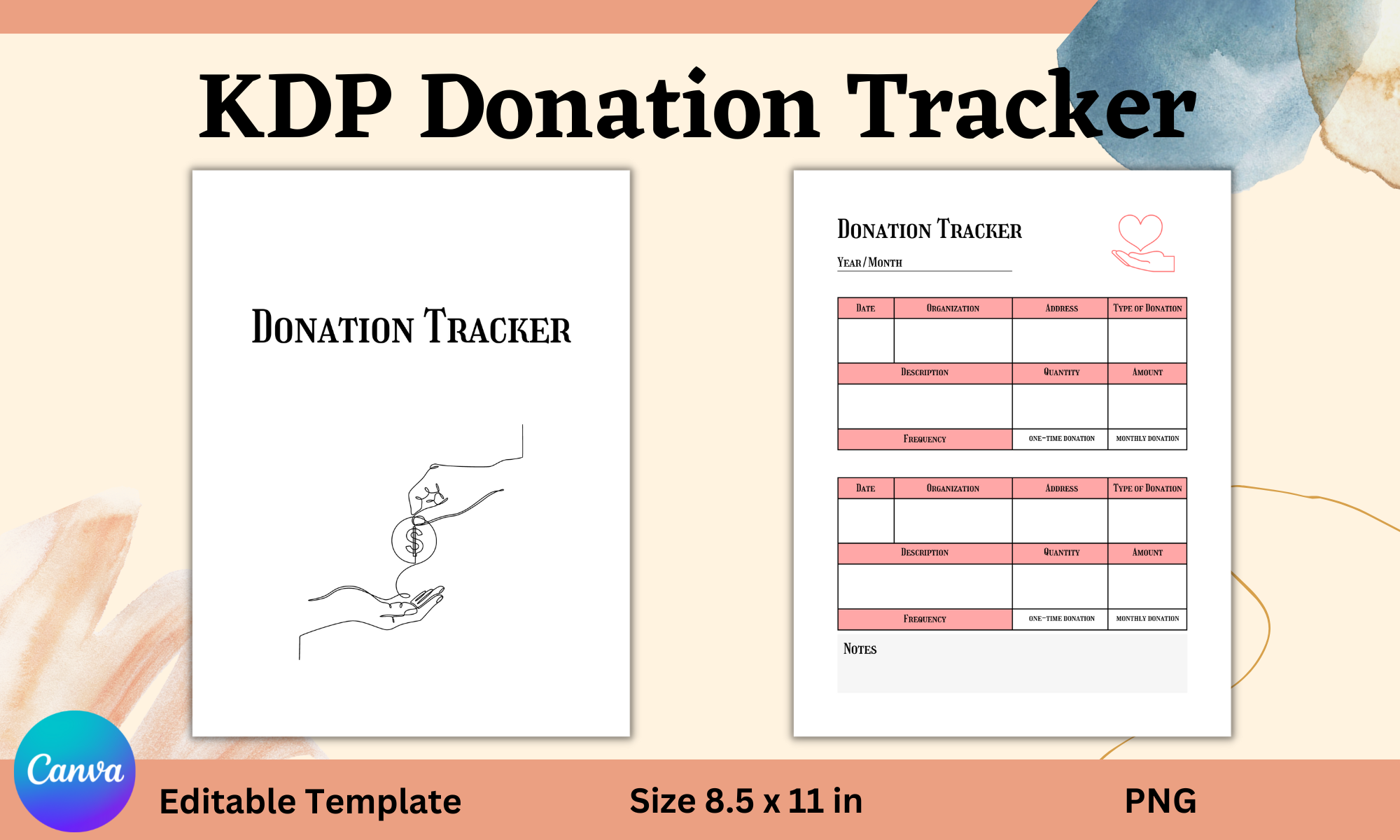donation tracker: Two-Page Editable Canva Donation Tracker original product preview