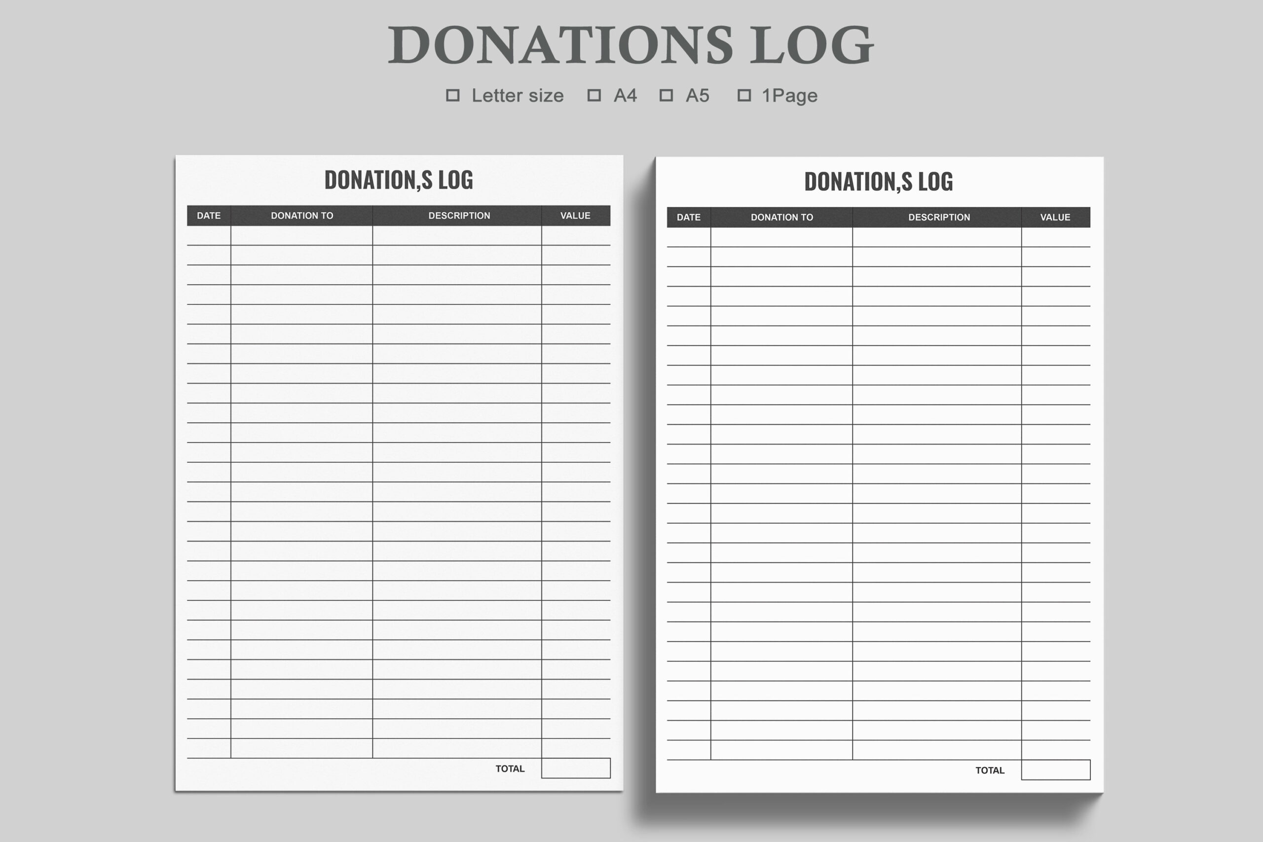 donation tracker: Minimal Donation Log in Three Paper Sizes original product preview
