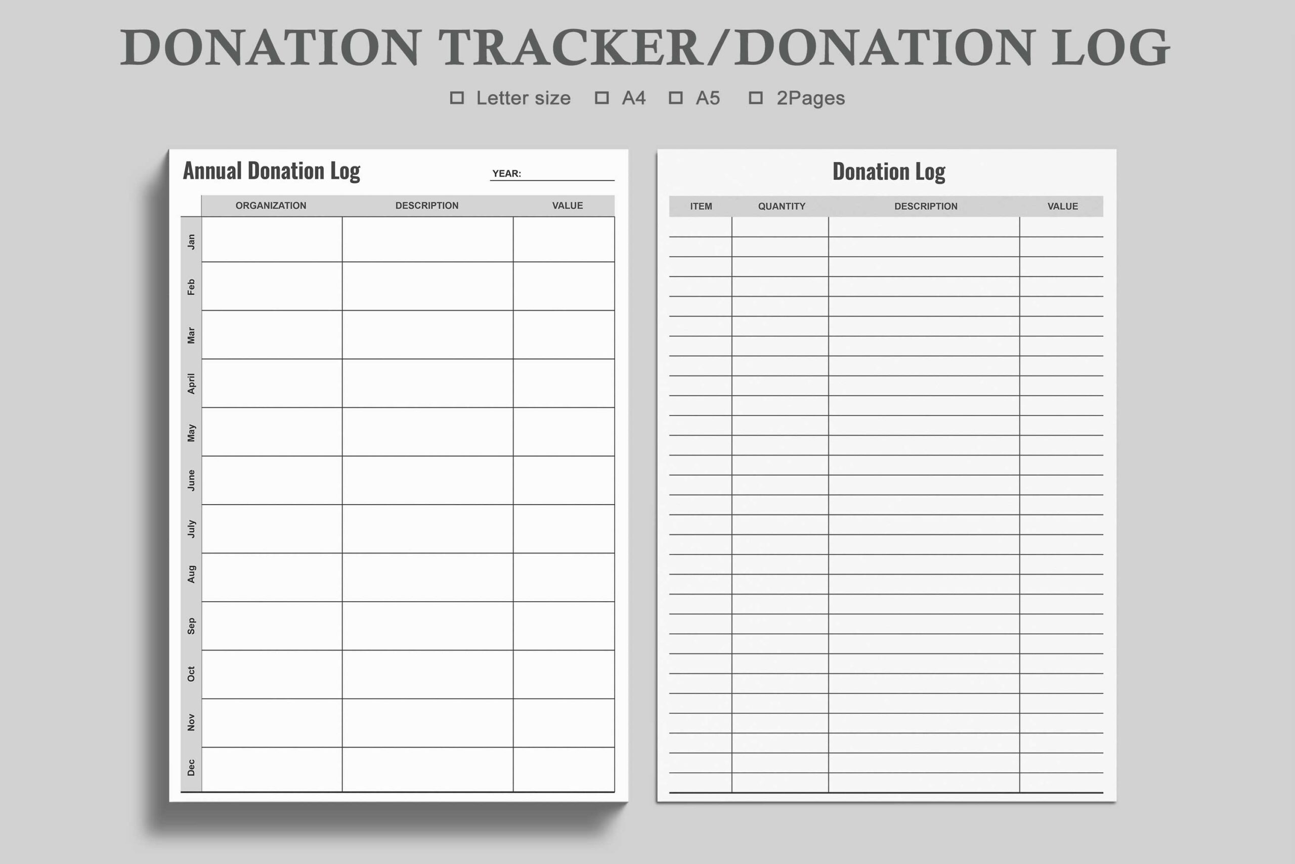 donation tracker: Donation Log with an Annual Summary Layout original product preview
