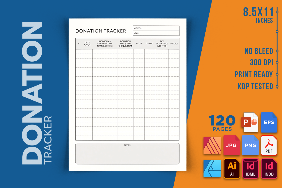 donation tracker: US Letter Donation Interior with Many Source Formats original product preview