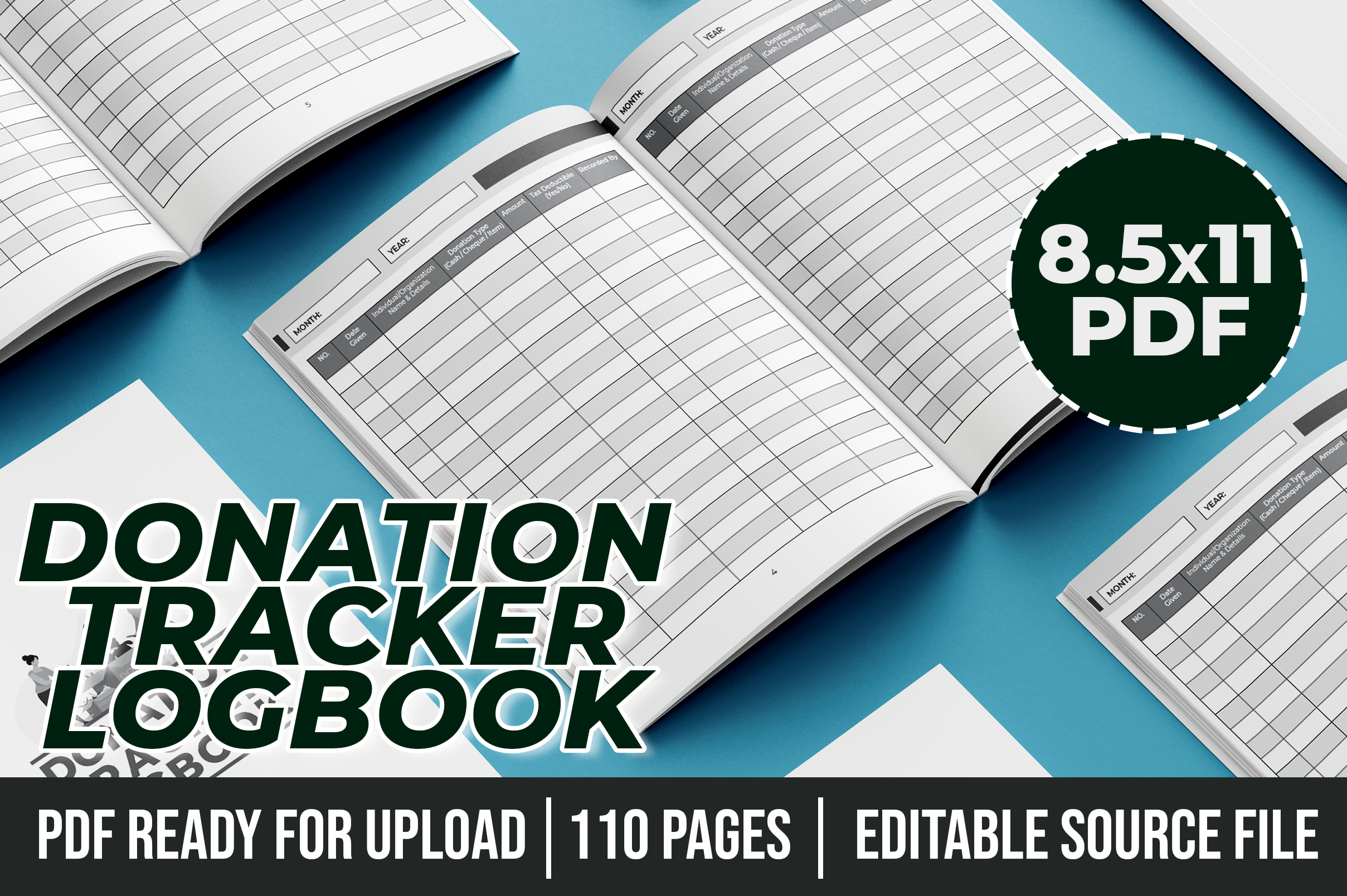 donation tracker: Large Donation Logbook with InDesign Source original product preview