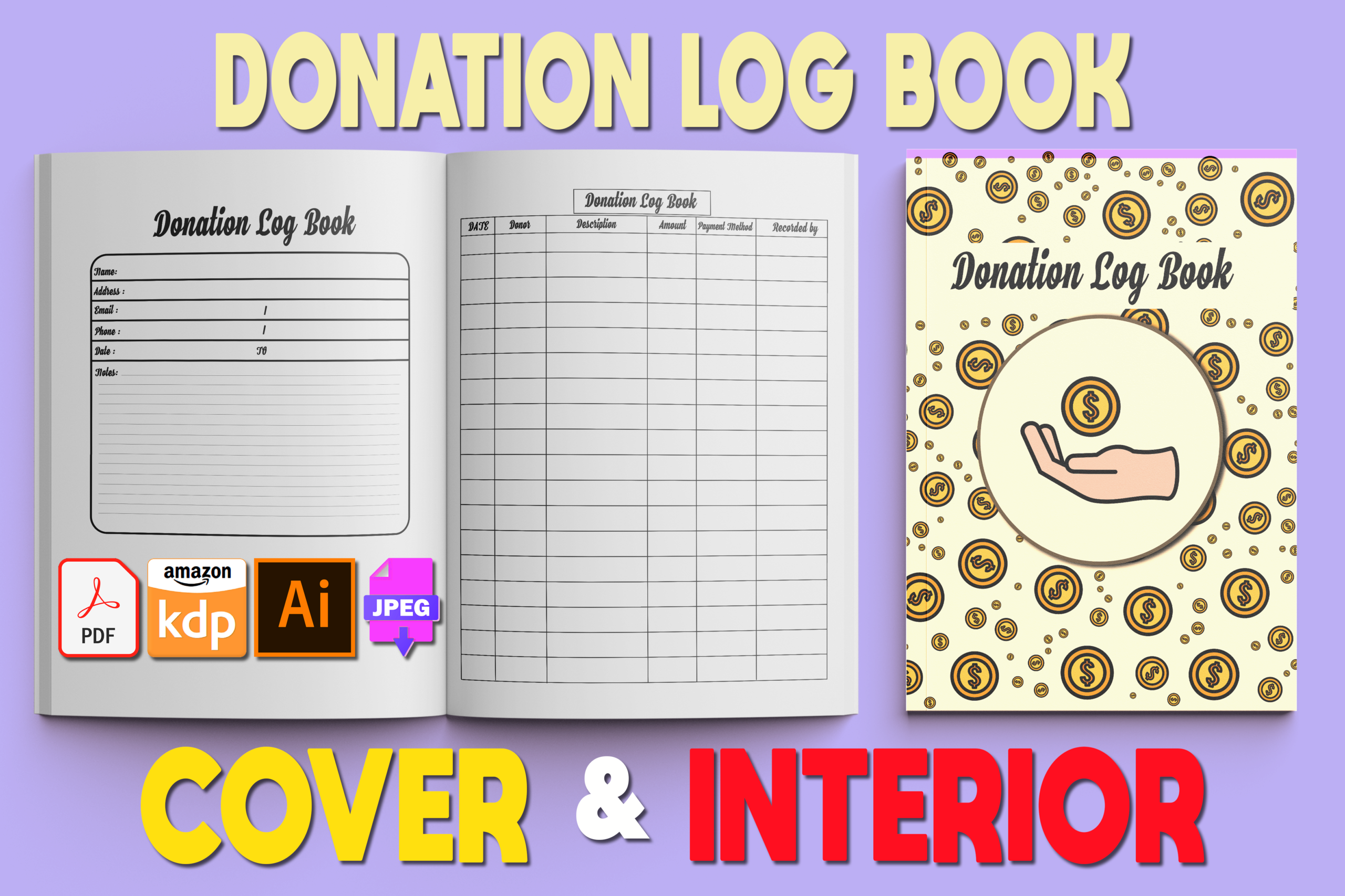 donation tracker: Donation Log with Cover and Interior Files original product preview