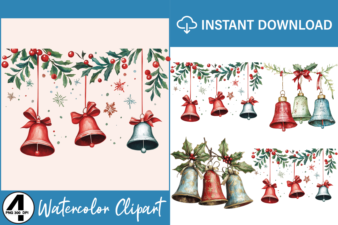 christmas bell stickers: Four Transparent Christmas Bell Illustrations original product preview