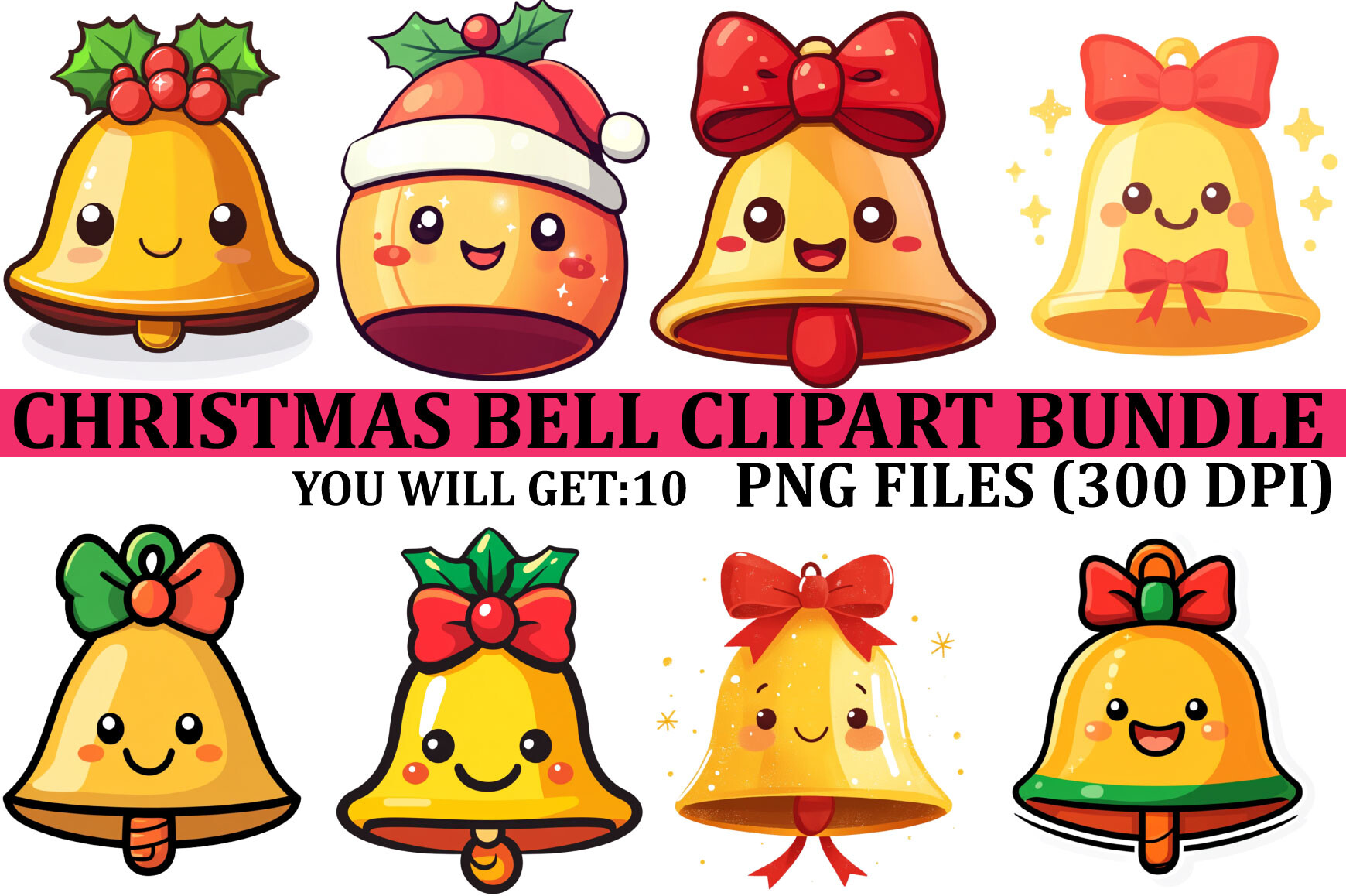 christmas bell stickers: Ten Cartoon Christmas Bell PNGs original product preview