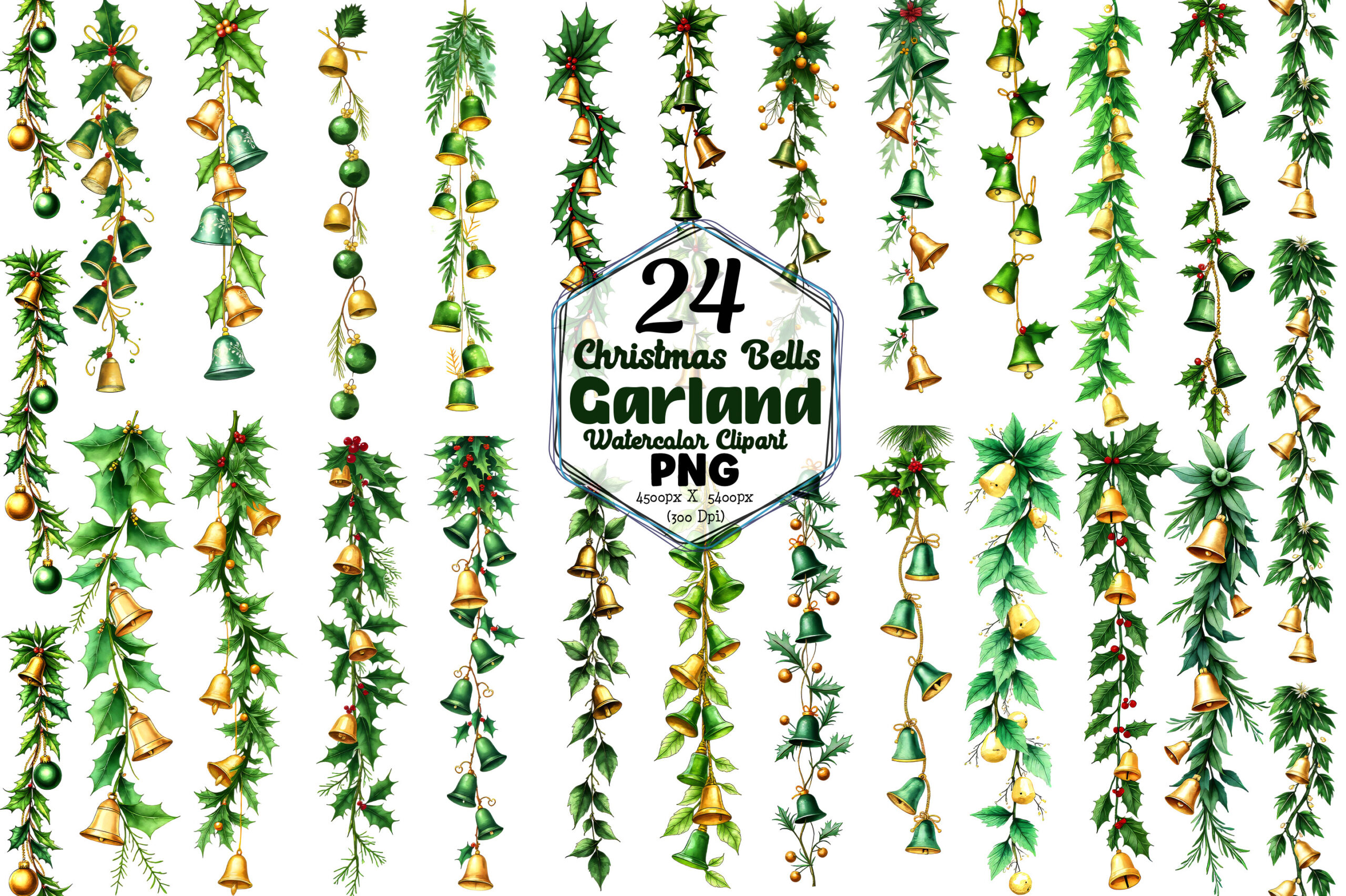 christmas bell stickers: Twenty-Four Christmas Bell Garland PNGs original product preview