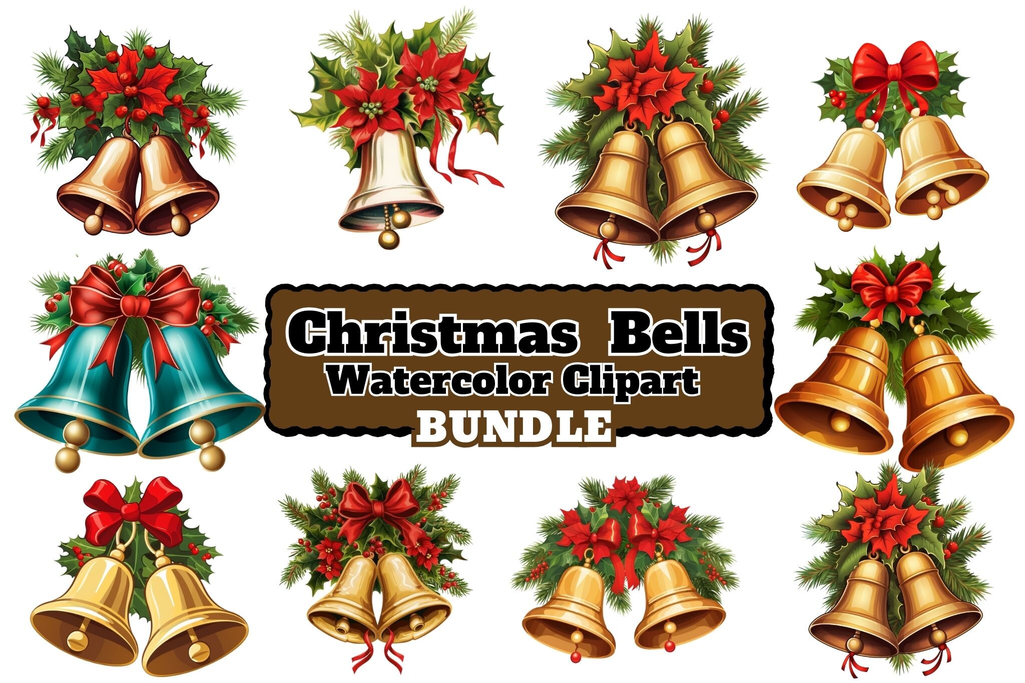 christmas bell stickers: Sixteen Compact Christmas Bell Clipart PNGs original product preview