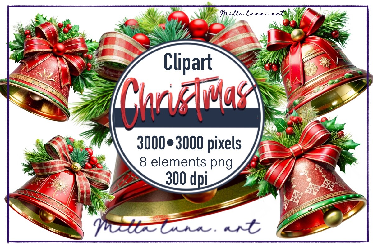 christmas bell stickers: Eight Red Christmas Bell Illustrations original product preview