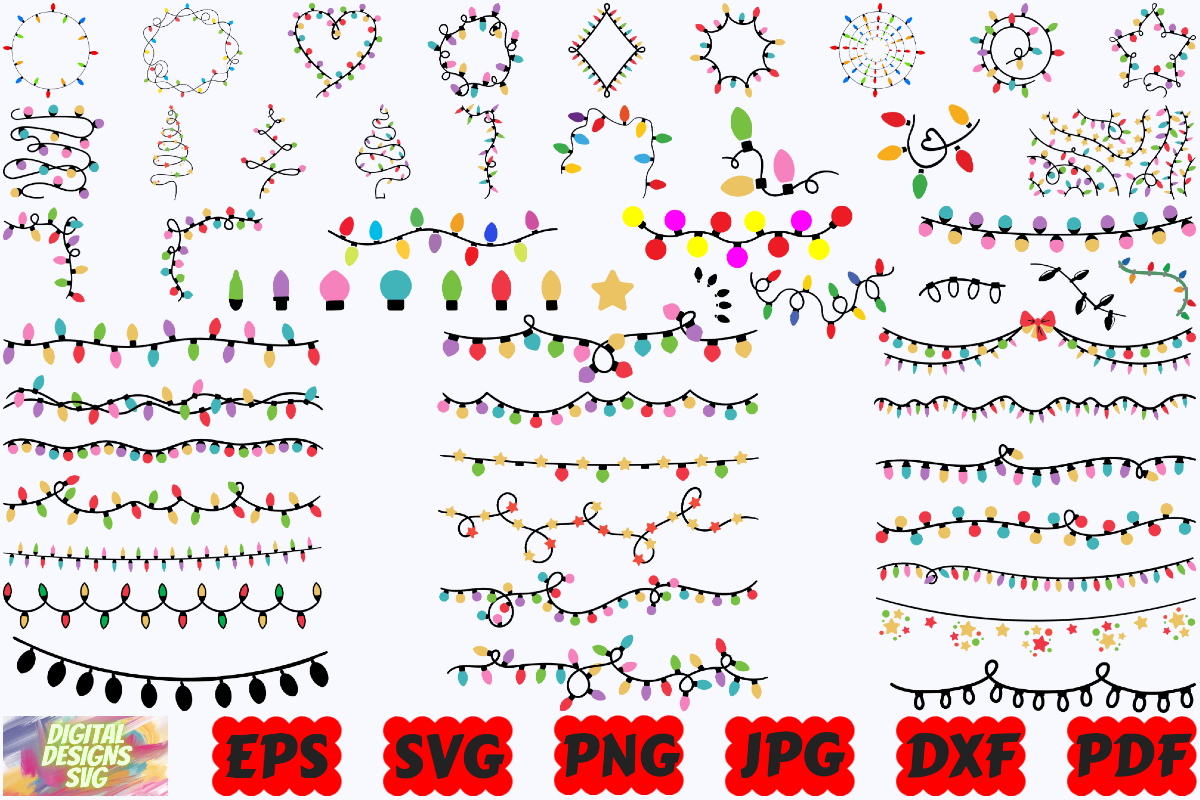 christmas lights stickers: 56 Light Designs by DigitalDesignsSVGBundle original product preview