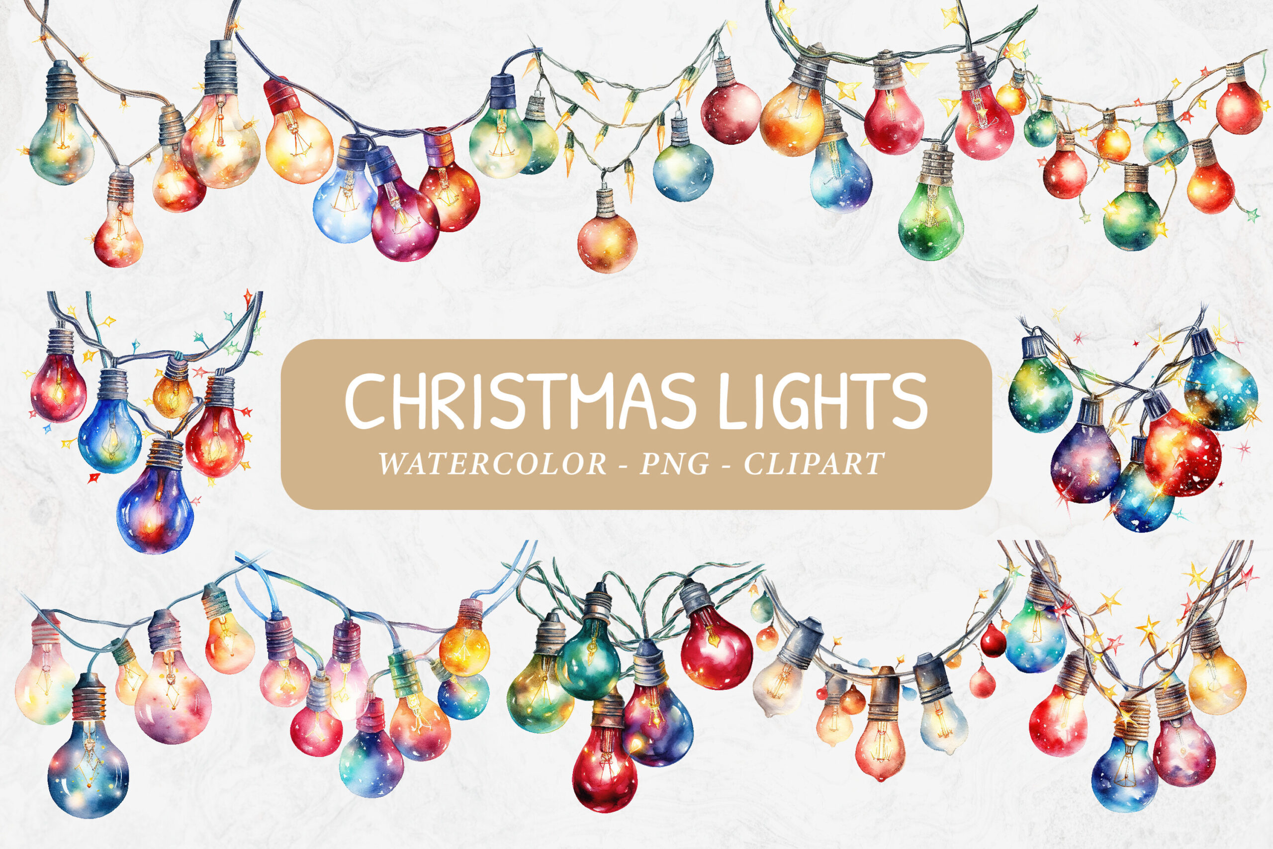 christmas lights stickers: 12 Painted Light PNGs by Imaginiac original product preview