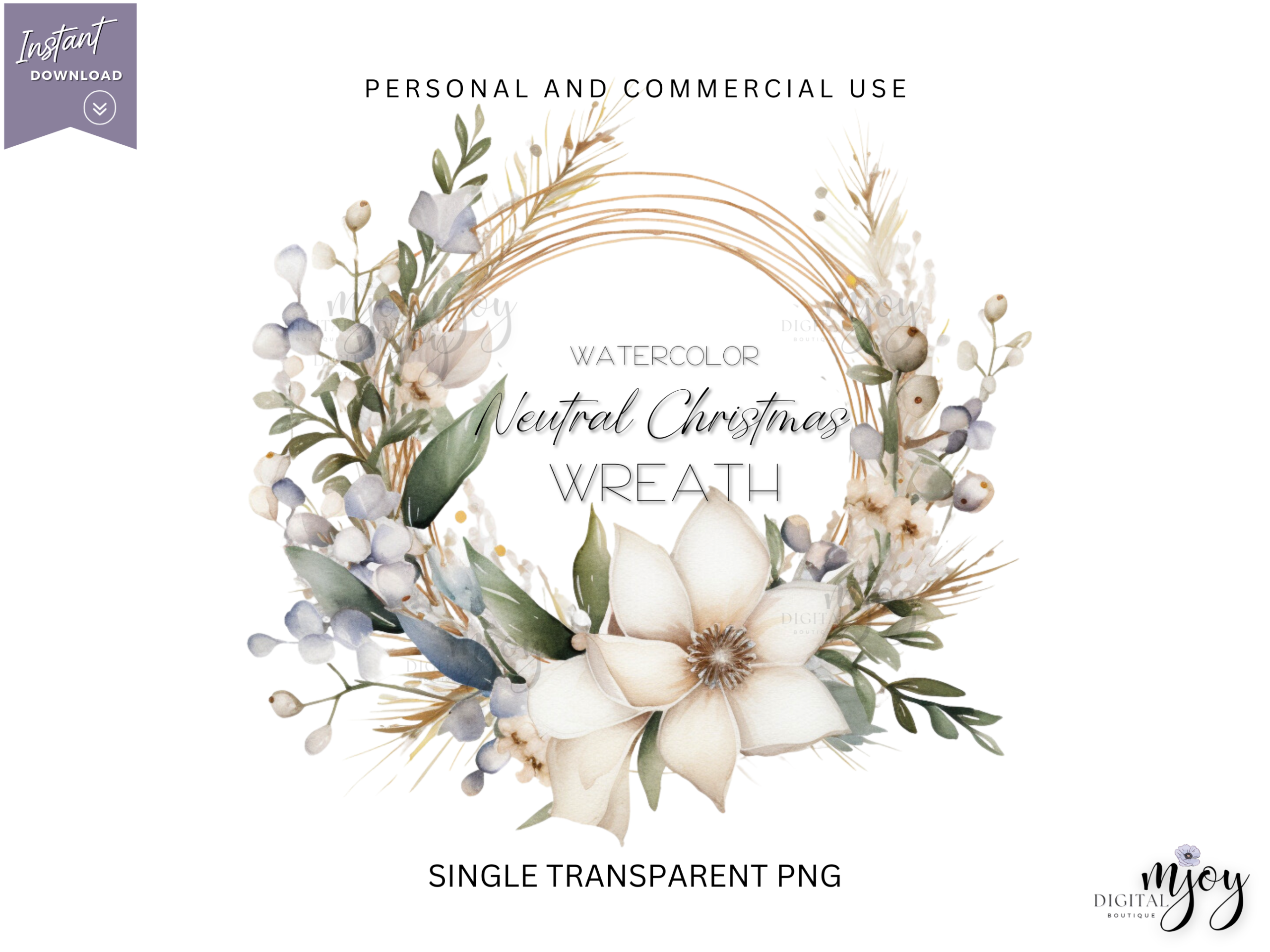 christmas wreath stickers: Neutral Botanical Wreath by MJoy Digital Boutique original product preview