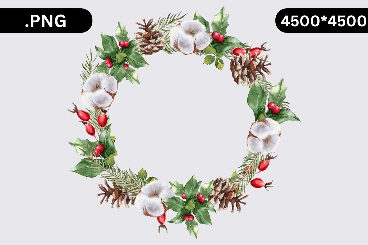 christmas wreath stickers: Cotton and Pinecone Wreath by NyDesign original product preview