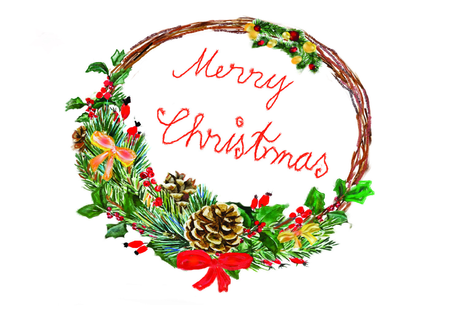 christmas wreath stickers: Merry Christmas Branch Wreath by AlaBala original product preview