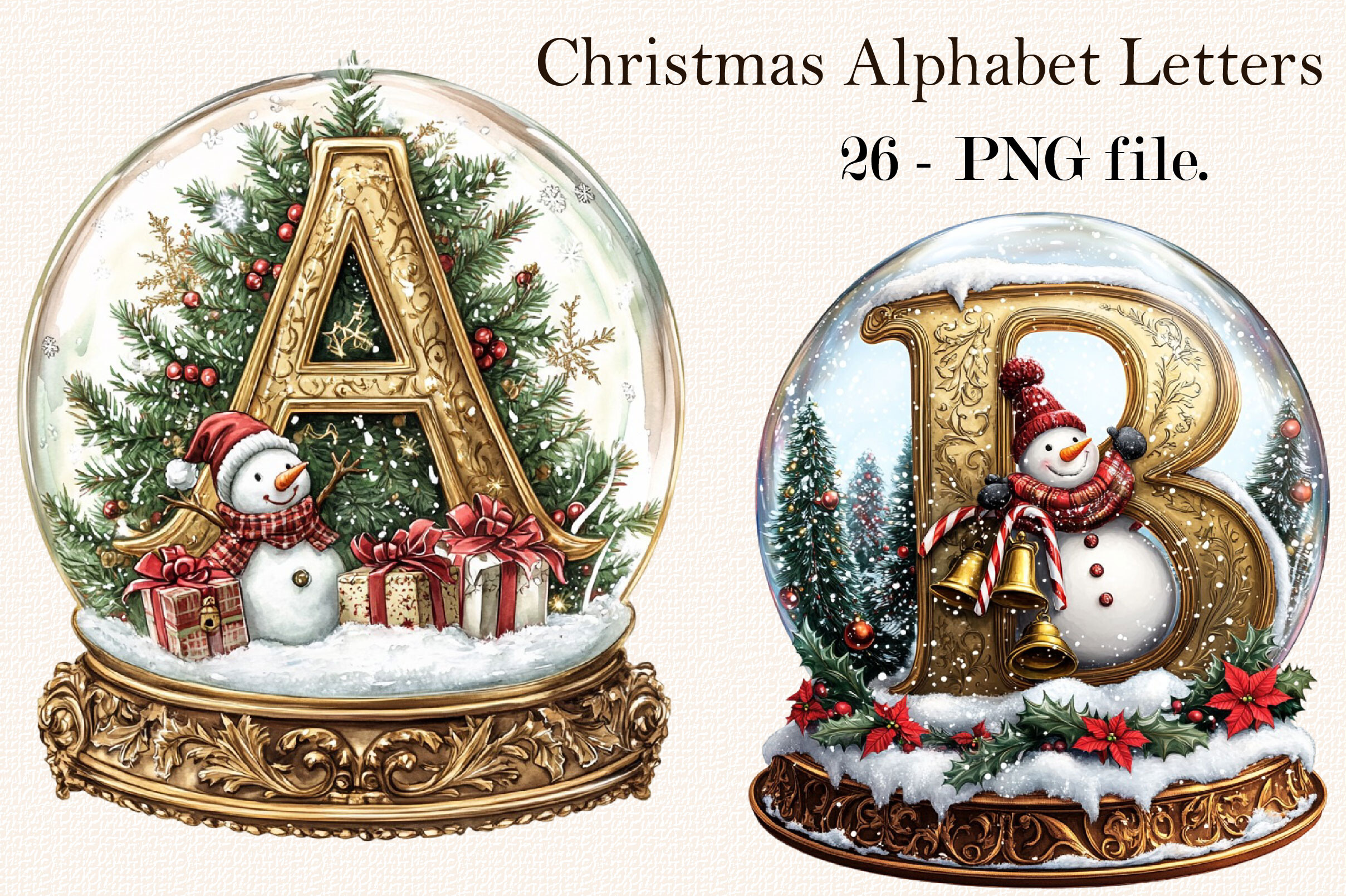 christmas snow globe stickers: Alphabet Snow Globe PNGs original product preview