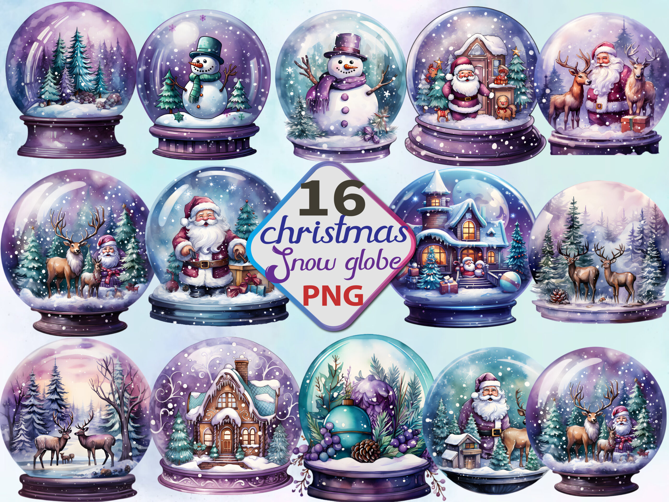 christmas snow globe stickers: Large Christmas-in-a-Globe PNG Set original product preview