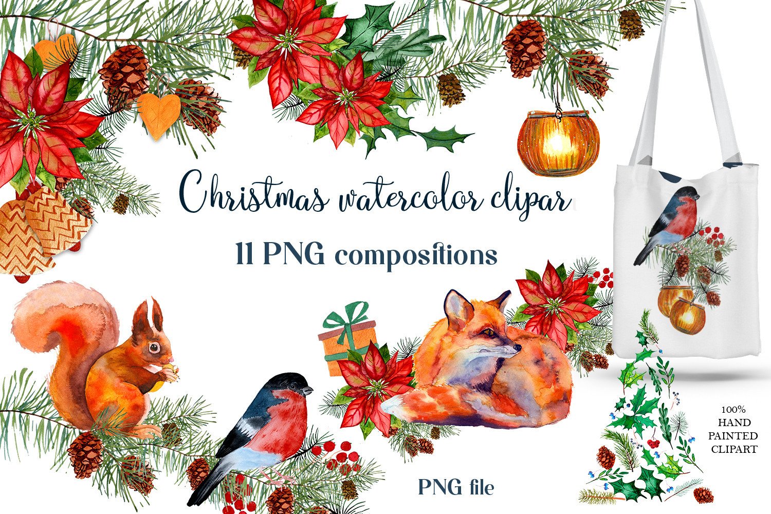 poinsettia stickers: Poinsettia, Woodland Animals and Winter Branches original product preview