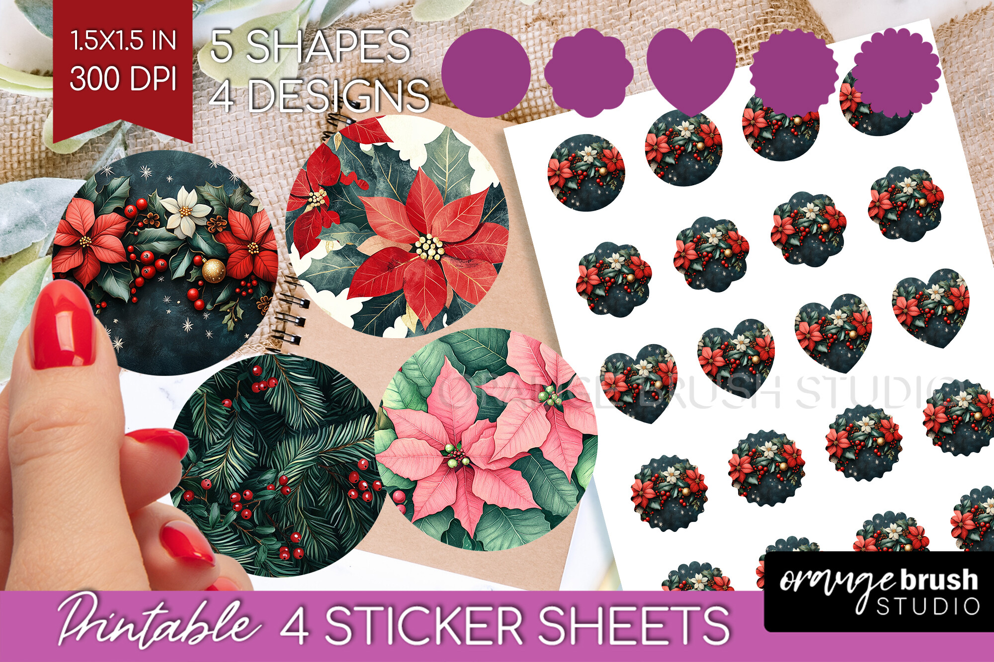 poinsettia stickers: Poinsettia Printable Sticker Sheets original product preview