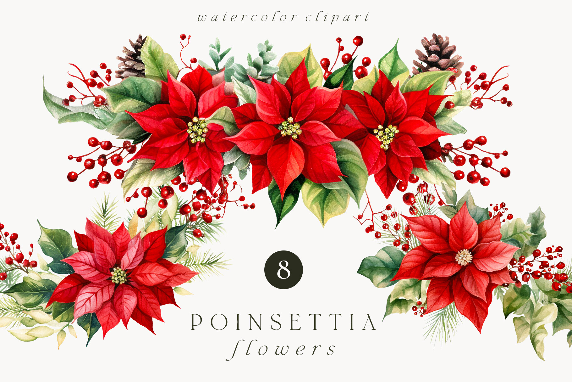 poinsettia stickers: Watercolor Poinsettia Bouquet Accents original product preview