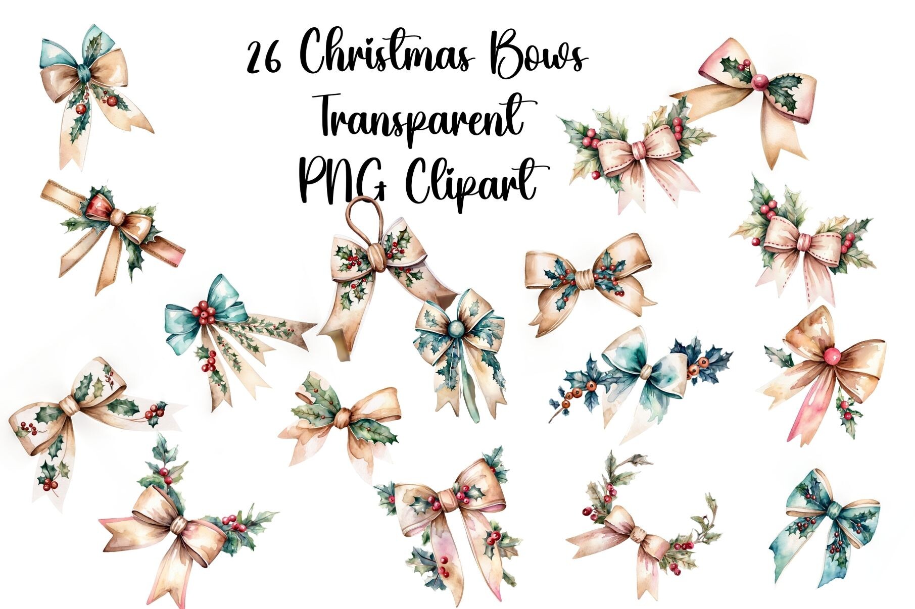 christmas bow stickers: Twenty-Six Assorted Christmas Bow Clipart Images original product preview