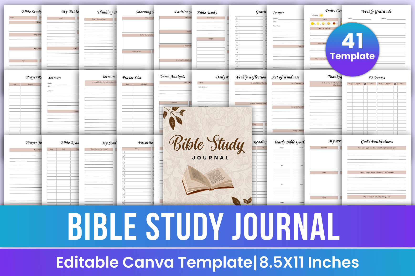 bible study journal templates: Forty-One Canva Bible Study Layouts original product preview