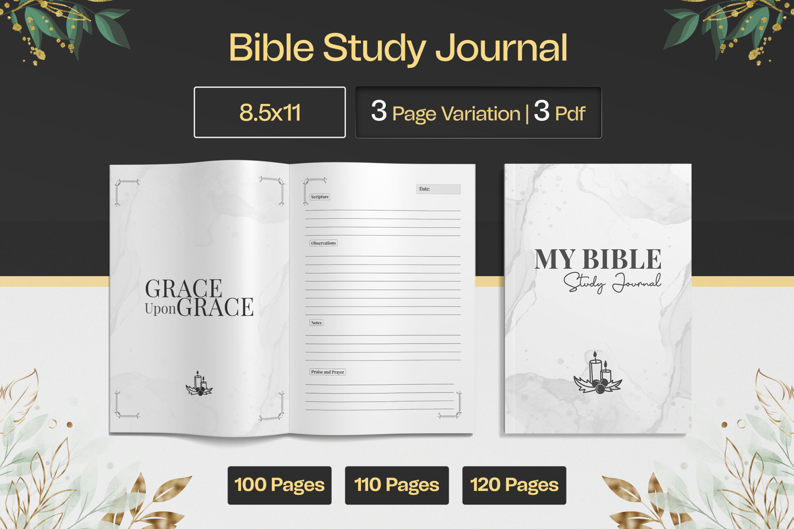 bible study journal templates: Letter-Size Journal in Three Page-Count Versions original product preview