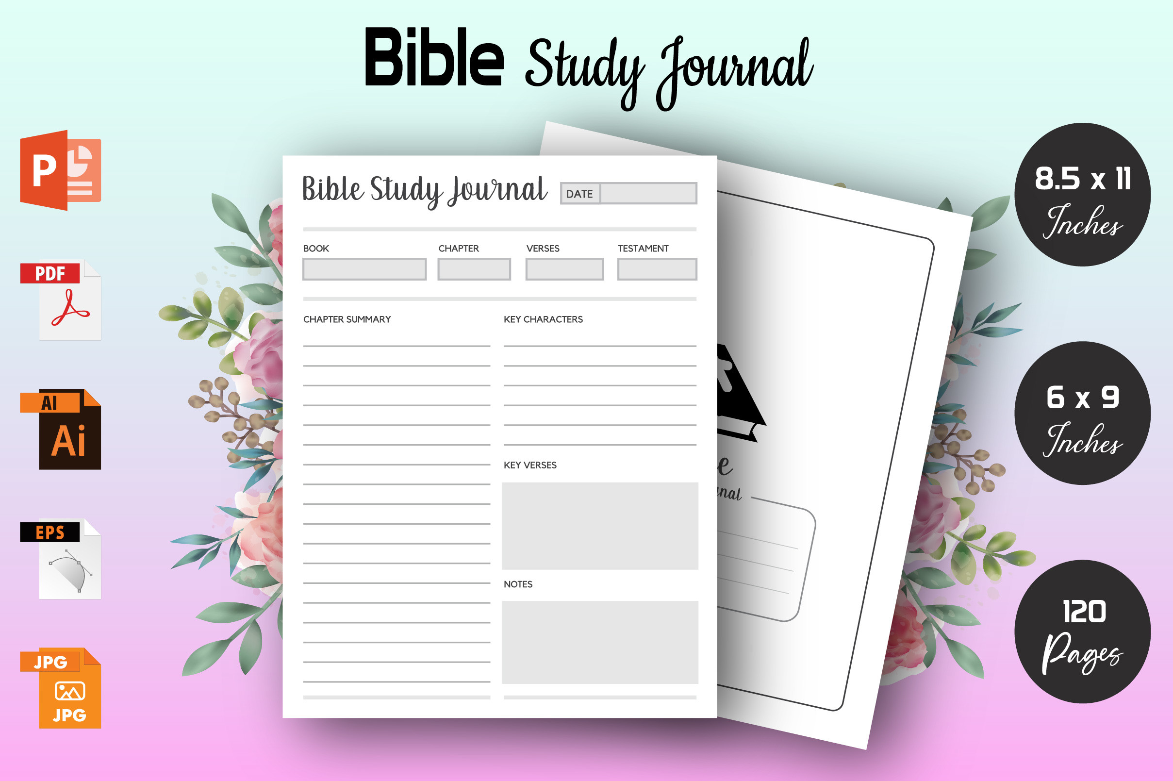 bible study journal templates: Editable Bible Study Journal in Two Sizes original product preview