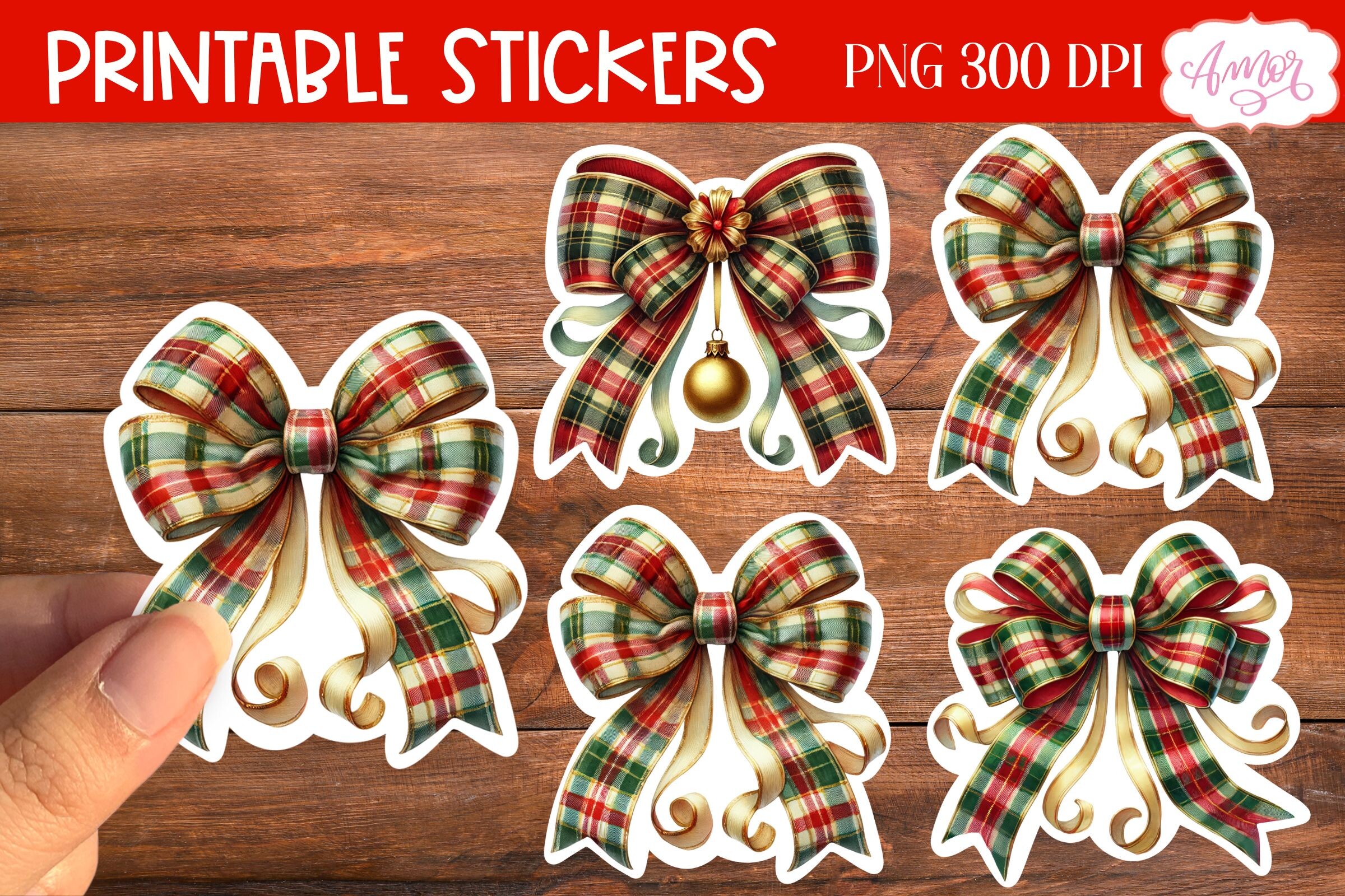 christmas bow stickers: Four Print-and-Cut Christmas Bow Designs original product preview