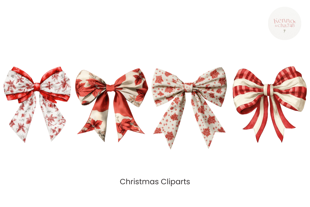 christmas bow stickers: Four Transparent Christmas Bow Images original product preview