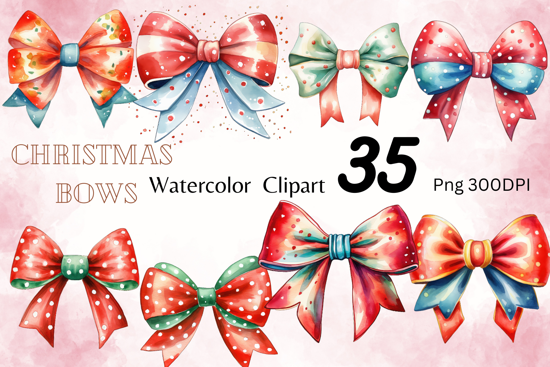 christmas bow stickers: Thirty-Five Watercolor Christmas Bows original product preview