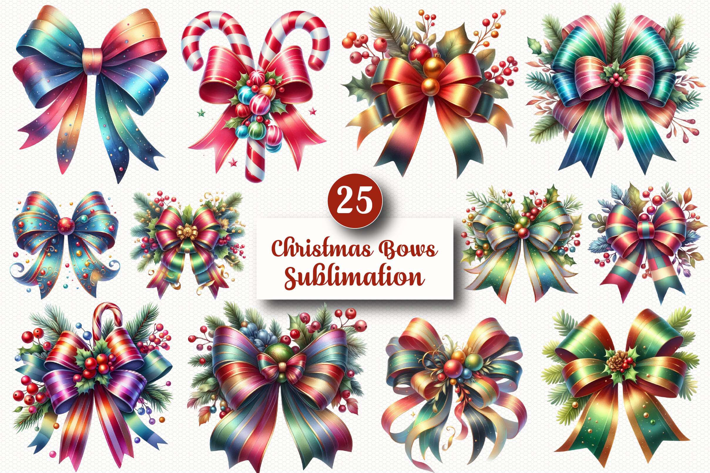 christmas bow stickers: Twenty-Five Large Christmas Bow PNGs original product preview
