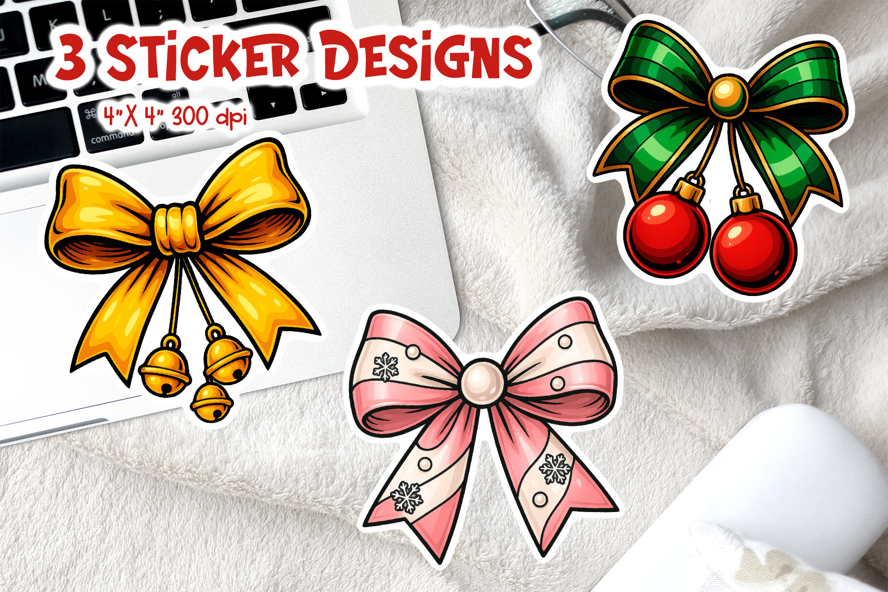christmas bow stickers: Three Coquette Bow Sticker Designs original product preview