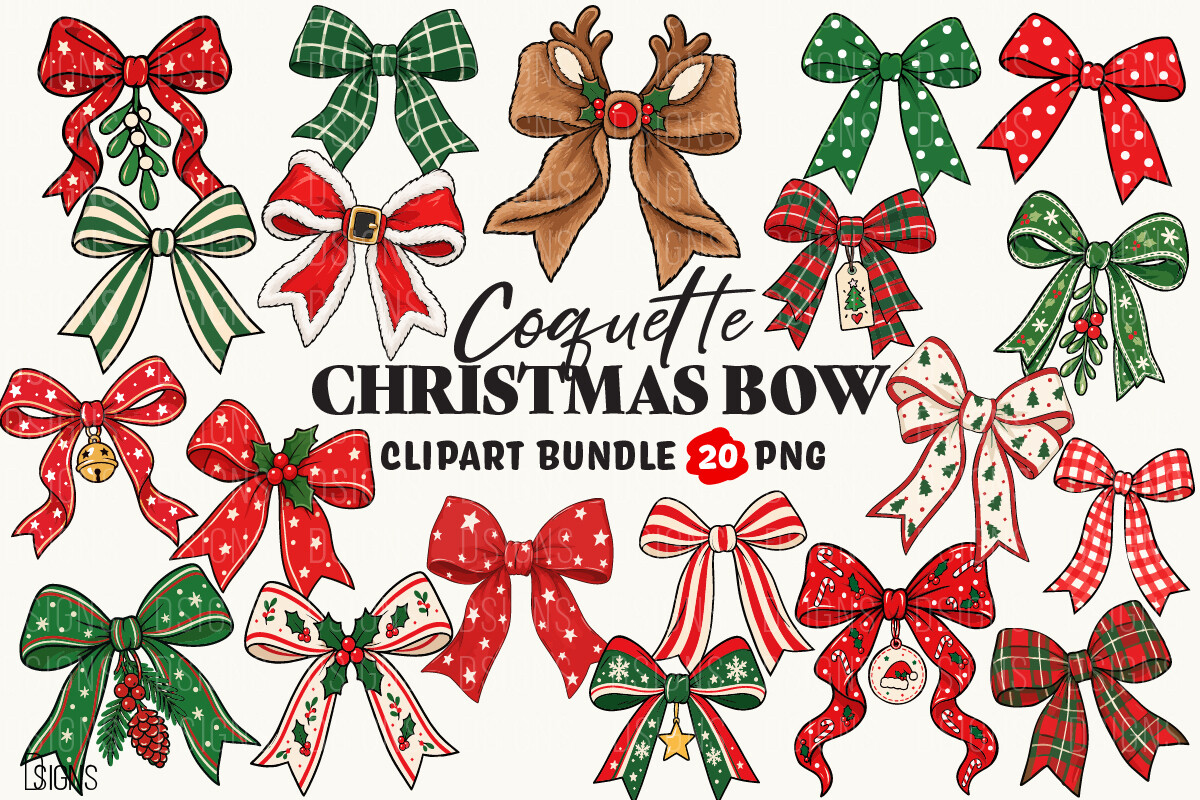 christmas bow stickers: Twenty Hand-Drawn Holiday Bow PNGs original product preview