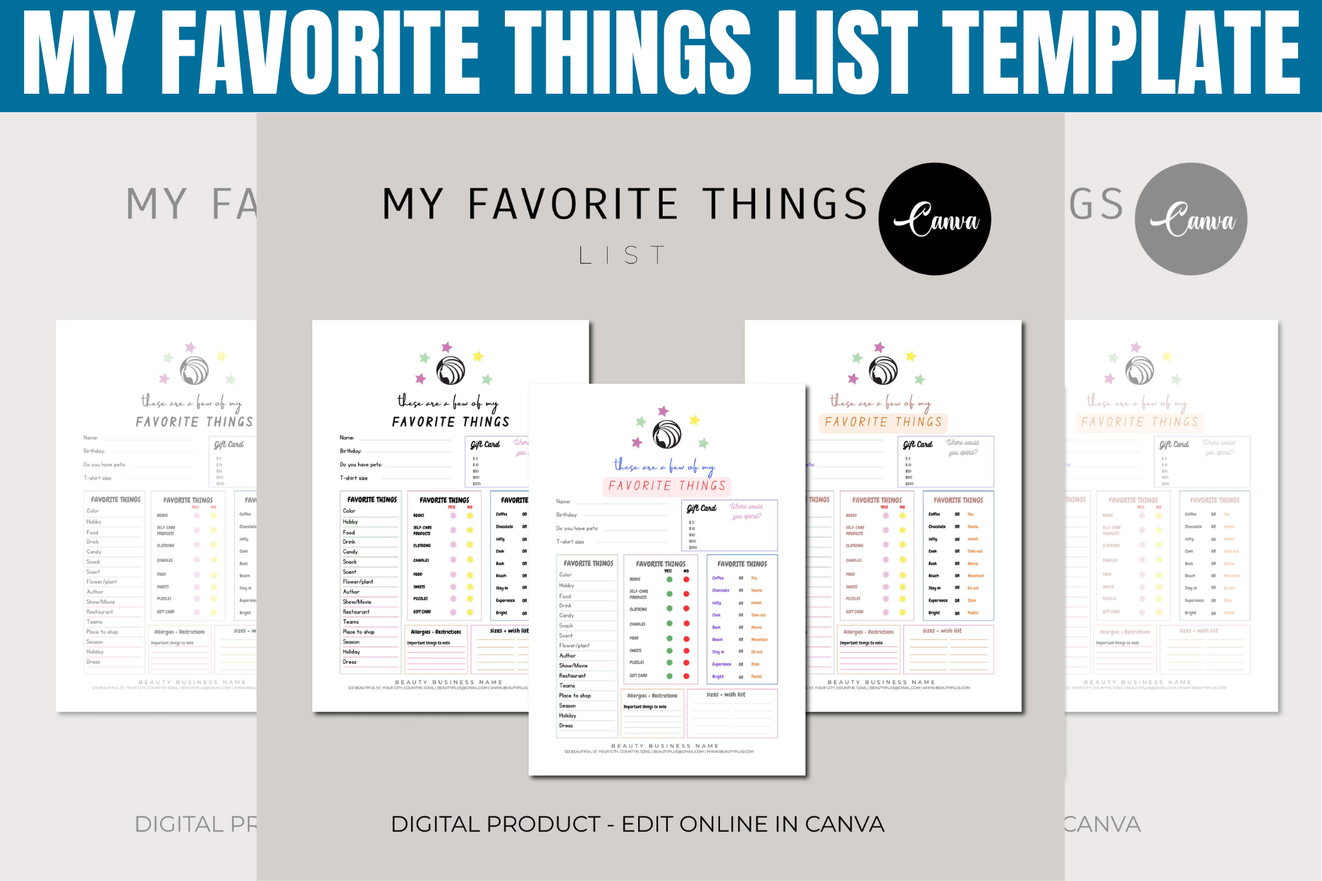 secret santa questionnaire templates: Seven Favorite Things List Versions original product preview