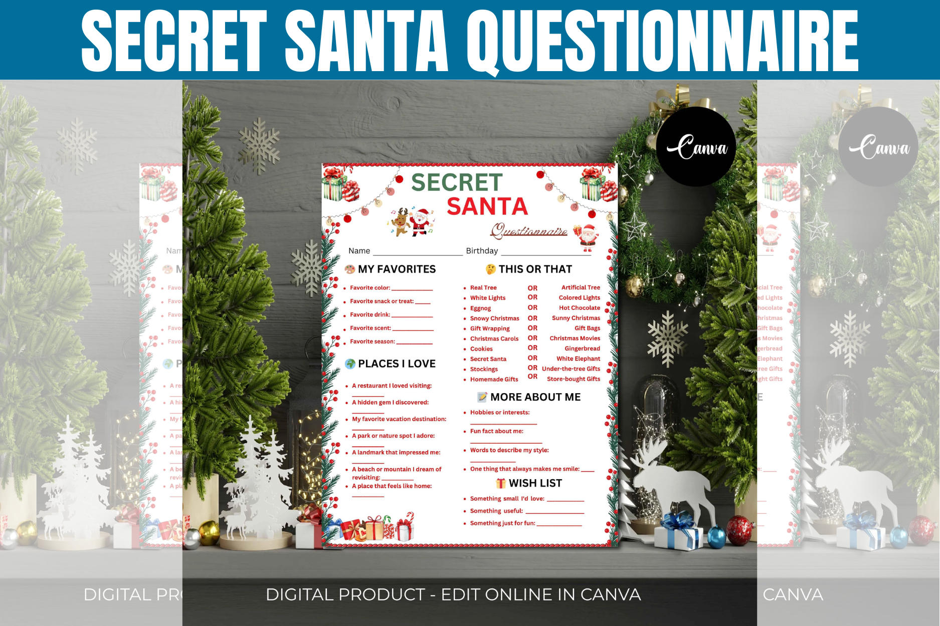 secret santa questionnaire templates: Secret Santa Questionnaire with Holiday Receipt Bonus original product preview