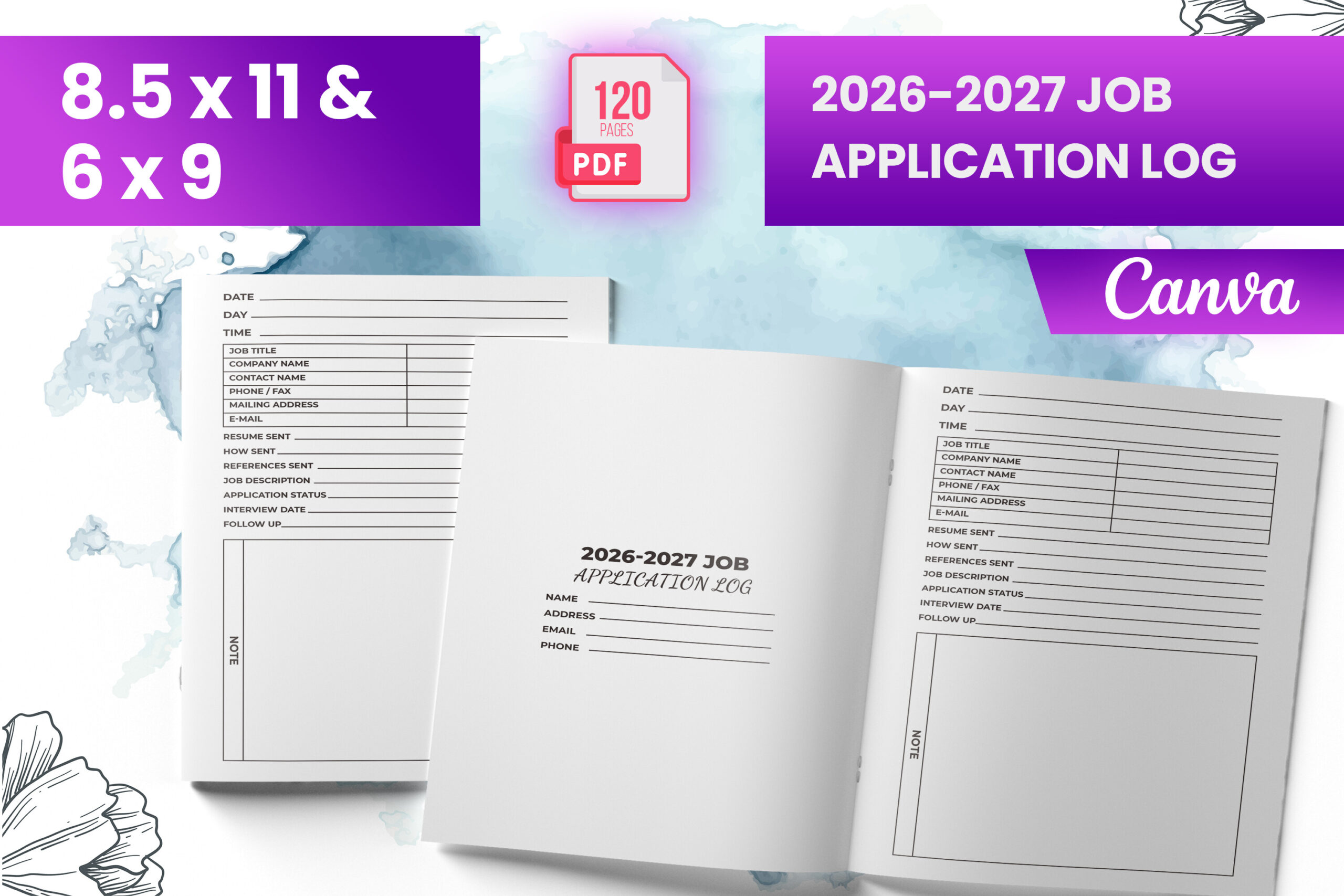 job application tracker templates: 2026–2027 Job Application Log with Two Trim Sizes original product preview