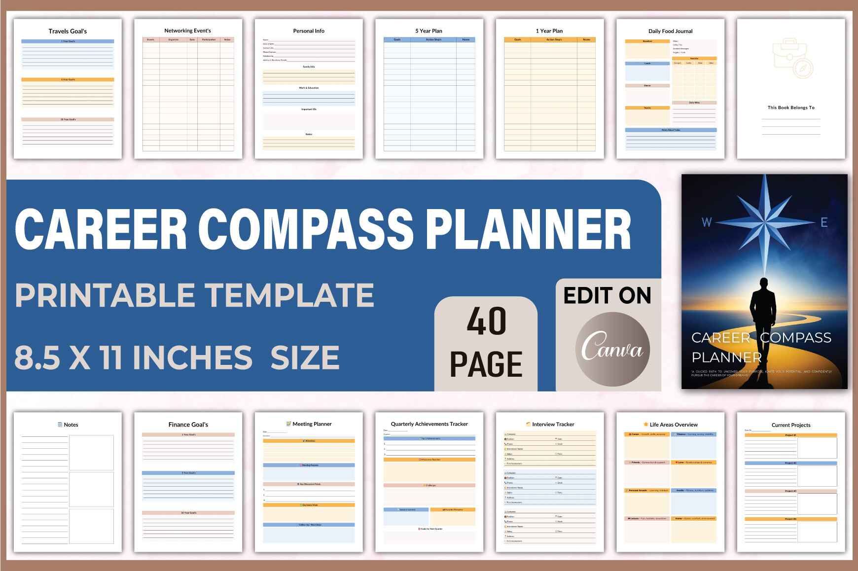 job application tracker templates: Career Compass Planner with Applications and Networking Records original product preview