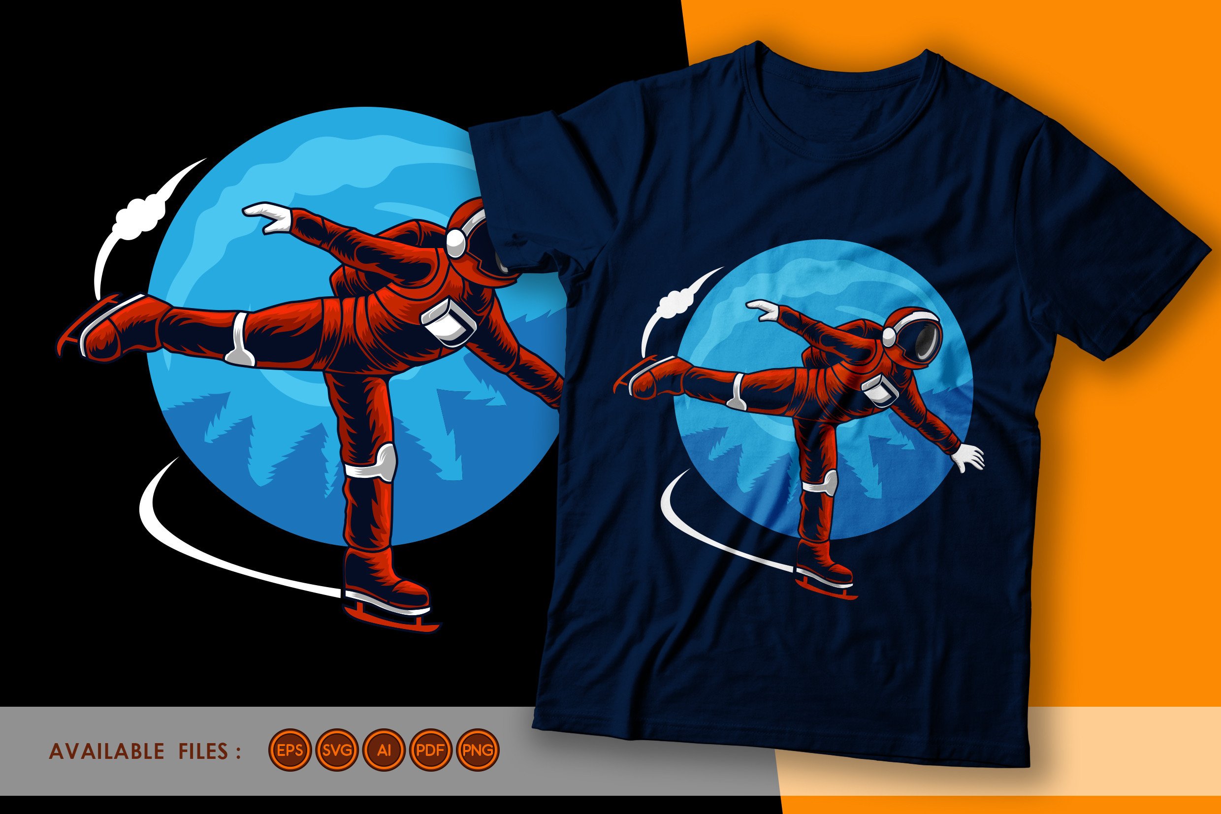 ice skating stickers: Astronaut Ice Skating Illustration in Raster and Vector Formats original product preview