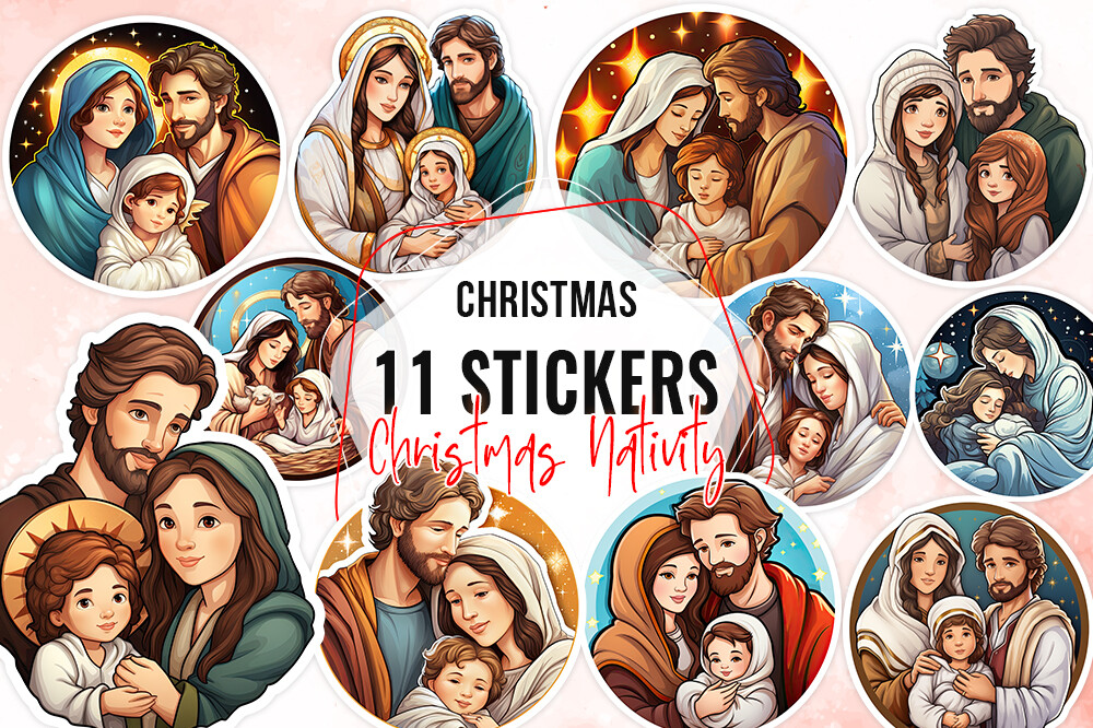 nativity stickers: Eleven Christmas Nativity Sticker PNGs original product preview