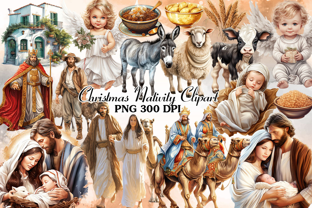 nativity stickers: Twenty-One Christmas Nativity Sublimation PNGs original product preview