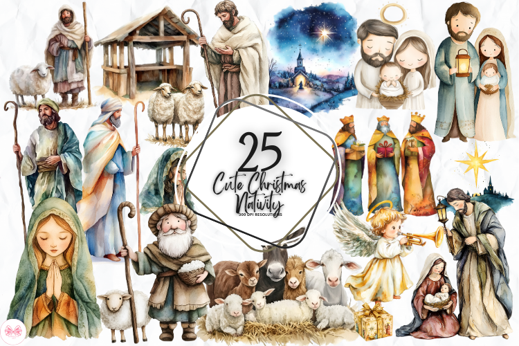 nativity stickers: Twenty-Five Cute Christmas Nativity PNGs original product preview